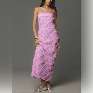 Anthropologie Endless Rose Strapless Ruffled Column Maxi Dress L